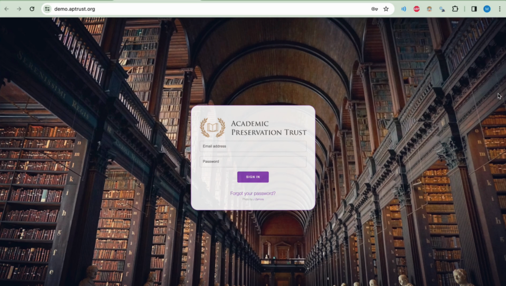 APTrust demo repository login page